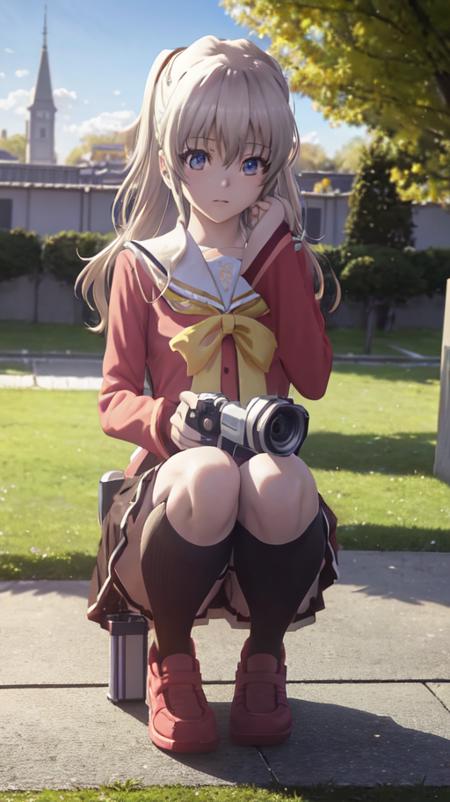 <lora:Nao_Tomori:1>, Nao Tomori, squatting, holding camcorder, serafuku, looking at viewer, knee high brown socks, high contrast, sharp focus, masterpiece, best quality, highly detailed, HDR, highest quality, highres, sharp focus, 8k, 16k, skin pores, dynamic lights, realistic shadows, best shading, award winning masterpiece