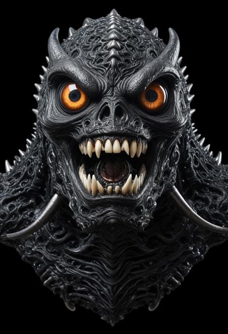 masterpiece,ultra-high resolution,incredible composition,extremely detailed, forged carbon
monster  with googly eyes, sharp teeth, rage extraterrestrial inside it, in space. made of enchanted  Macabre made of forged carbon