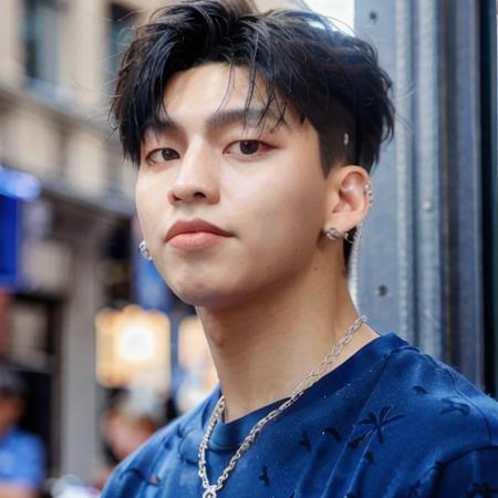 masterpiece, bestquality, ultra highres,8k resolution, realistic, ultra-detailed, sharp focus, RAW-photo,
GON, kpop idol, earrings, jewelry, necklace, blue shirt, cityscape, sunlight, outside a church, night, outdoors, hyper realistic texture human skin,

 <lora:GON:0.9>