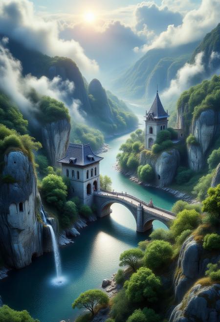 towers ringed in mist, sunrays, mixed media, surrealism, fantasy, great lighting, A surreal landscape highly detailed, extremely high-resolution details, appears trapped in an optical illusion of reflections and refractions colorful, Zhangjiajie mountains,  Vienna in contemporary Austria, stone bridges, winding rivers extending to the horizon, professional photography, natural lighting, volumetric lighting maximalist. vivid, vibrant colors, intricately detailed, complex, elegant, expansive, fantastical, film photography style, medium grain, cmnt
 (8k uhd:1,4)
