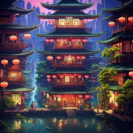 灯火辉煌的小镇