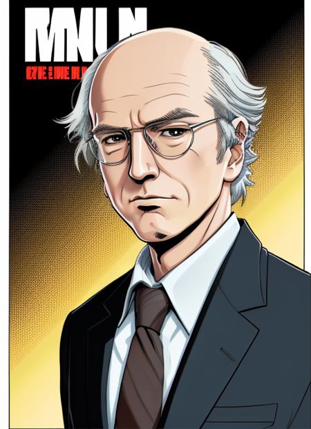 ld1, 1man, solo, man in suit, in the style of  manga comic book cover art, character design; , smooth color and lines   <lora:LarryDavid:1>