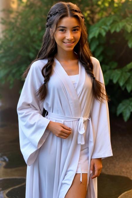 upper body photo of <lora:AdrianaCallori_v1:.9> AdrianaCallori, focus on smiling face, wearing a mage robe , her hair is styled as waterfall braid,