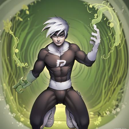 ((masterpiece, best quality)),(complex light),1boy, full body,solo, danny phantom, white hair,  <lora:danny_phantom2-10_1+2:0.6>,white gloves,