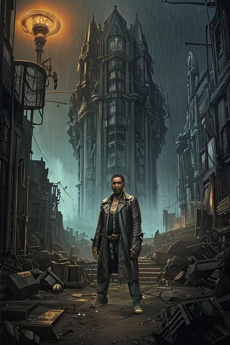 GRAPHIC Novel color art The Lost City of Gold: The Phantasmagoria poster should embody a gritty comic noir style, characterized by dark and moody atmospheres, deep shadows, and dramatic lighting. The cityscape should be depicted realistically, with intricate details conveying the sense of a mysterious and ancient civilization. Inspired by artists such as Adrian Paul Allinson, Tim Okamura, and Henry Ossawa Tanner, the detailed line art drawing of "Smakang" by Meeghaj Kadames should feature gritty urban realism infused with elements of baroque sci-fi. Meticulously crafted lines should capture the wrinkles, creases, and contours of the old man's weathered face, reflecting his life experiences. The composition should be symmetrical, adding balance and harmony, while the atmosphere should be both lucid and evocative, drawing viewers into the scene. Emotive portraits of characters should convey their expressions and personalities authentically, enhancing the narrative. The indigenous culture should be represented with historical and cultural references, adding depth to the overall composition and evoking a sense of mystery and adventure.