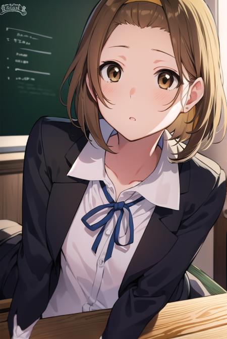 ritsutainaka, <lyco:ritsutainaka-LYCORIStest:1>,
ritsu tainaka, (brown eyes:1.7), light brown hair, (forehead:1.5), hairband, short hair, (flat chest:1.2),
BREAK sakuragaoka high school uniform, school uniform,
BREAK looking at viewer,
BREAK indoors, classroom,
BREAK <lora:GoodHands-vanilla:1>, (masterpiece:1.2), best quality, high resolution, unity 8k wallpaper, (illustration:0.8), (beautiful detailed eyes:1.6), extremely detailed face, perfect lighting, extremely detailed CG, (perfect hands, perfect anatomy),