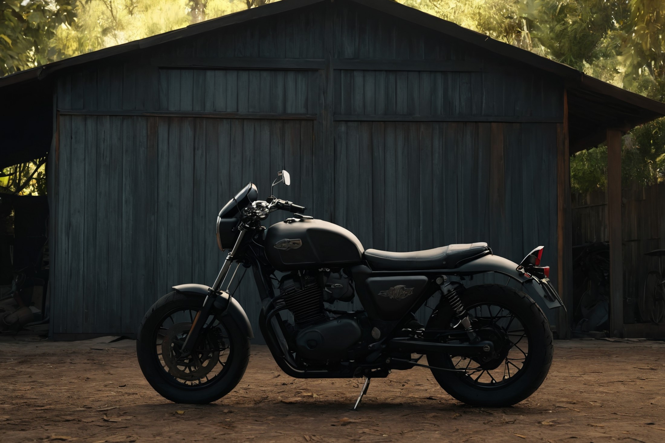 A motorcycle in front of an old shed,
(masterpiece:1.2), (best quality:1.2), ultra-detailed, best shadow, detailed backgro...