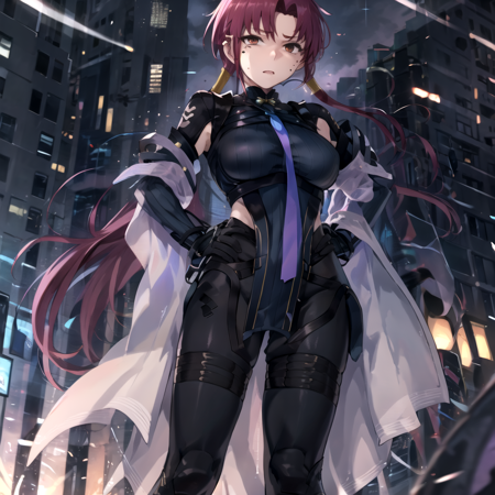 Bazett a cartoon image of a character dressed in black and purple with red hair, 1girl, bazett fraga mcremitz, solo, bodysuit, low ponytail, breasts, hand on hip, mole, long hair, full body, city background, ponytail, black bodysuit, mole under eye, red hair, outdoors, Bazett, the anime characters is beautiful and dressed up in a floor length gown, 1girl, breasts, solo, long hair, gloves, white gloves, dress, elbow gloves, cleavage, blue white dress, bazett fraga mcremitz, red hair,Bazett an anime character with red hair, pointed toward a viewer, bazett fraga mcremitz, 1girl, necktie, pants, solo, grey coat, shirt, gloves, coat, full body, black pants, mole under eye, formal, short hair, suit, red shirt, black gloves, looking at viewer, open coat, red eyes, mole, black suit, open clothes, city background, collared shirt, outdoors,