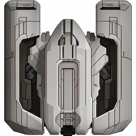 FTL spaceship, solo, simple background, white background, no humans, transparent background, robot, mecha, science fiction, straight-on <lora:FTLShips-10:1>