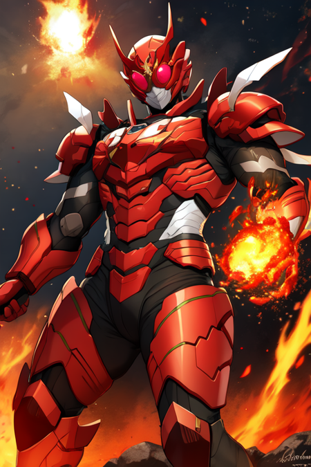 kamen rider, fire, red armor