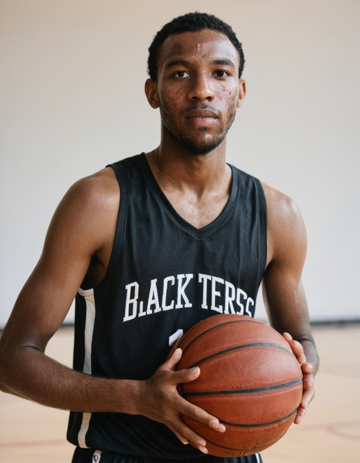 Sport photograph of a black male basketbal player, african, with acne on his face, Basketbal Arena, portrait,, <lora:275FA...