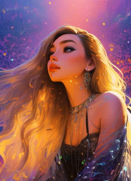 samdoesarts style photorealistic painting ((full body)) portrait of ((stunningly attractive)) woman at a music festival, ((perfect feminine face)), (+long colorful wavy hair), (+glitter freckles), glitter, wearing a dress, intricate, 8k, highly detailed, volumetric lighting, digital painting, intense, sharp focus, art by artgerm and rutkowski and alphonse mucha, cgsociety