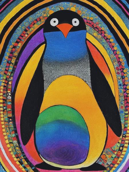 <lyco:LaurelBurch:1.0> penguin, by Laurel Burch,