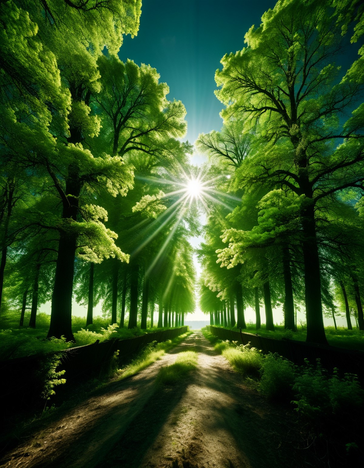 Lime green woods, Flat Cool ("Quarantine":1.2) , Sun in the sky, in focus, Classical Realism, cinematic lighting, 800mm le...