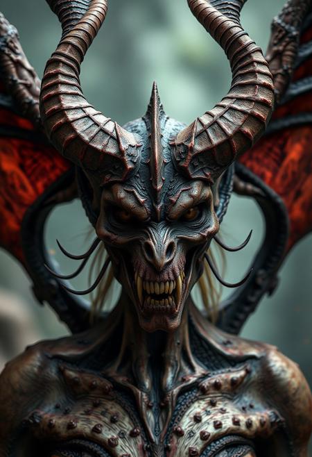 close up shot of a female harpy, photography style, fantasy creature, mythological creature, extremely horrible, macabre, grotesque