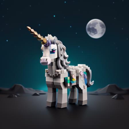 single horn, no humans, unicorn, horns, night, solo, sky, night sky, gem, tree <lora:lego1.5v1:1>Lego minifigure