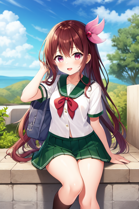 kisaragi, 1girl, solo, school uniform, green skirt, green sailor collar