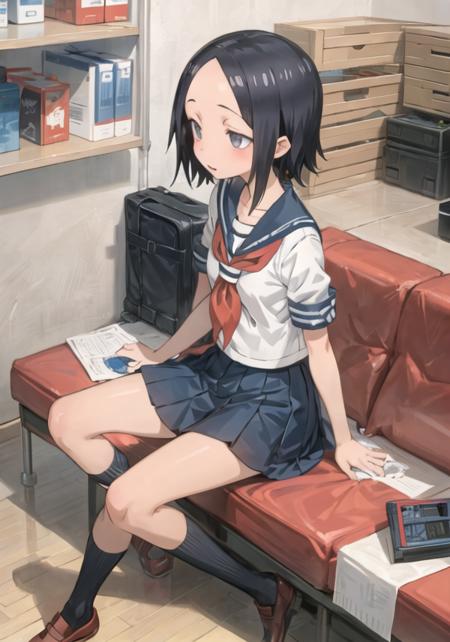 1girl, sanae_tsukimoto, black hair, short hair, black eyes, forehead, school uniform, sailor collar, serafuku <lora:sanae_tsukimoto:0.8> <lora:add_detail:0.3>