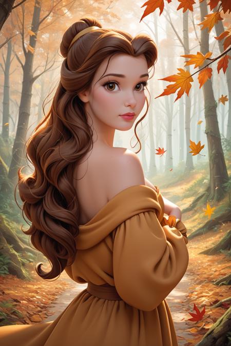 DisneyBelle, 1girl, brown hair, brown eyes, long hair