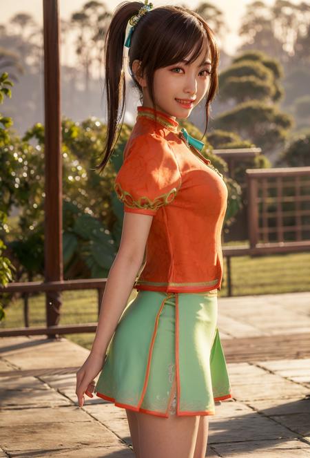 (xiaoqiao:0.9),realistic, 8K, (photorealistic:1.4), beautiful eyes, best quality, ultra-detailed, 1girl, smile, photon mapping, physically-based rendering, (((looking at camera))), realistic, solo, outdoor, day, glowing skin, <lora:xiaoqiao:1>, <lora:CHDoll:0.2>, (((bokeh background))), gravure pose