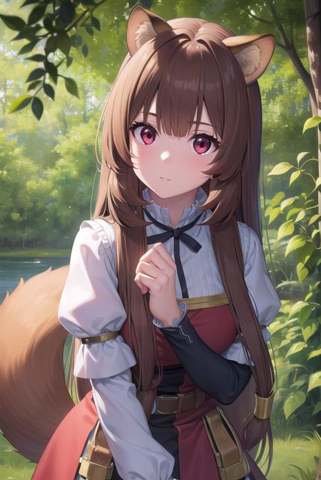 raphtalia, <lora:raphtalia-lora-nochekaiser:1>,
raphtalia, animal ears, brown hair, long hair, raccoon ears, raccoon girl, raccoon tail, (red eyes:1.5), tail,
BREAK arm garter, belt, brown belt, brown dress, dress, juliet sleeves, long sleeves, puffy sleeves, short dress,
BREAK looking at viewer,
BREAK outdoors, forest, nature, sun, sky, (cowboy shot:1.5),
BREAK <lyco:GoodHands-beta2:1>, (masterpiece:1.2), best quality, high resolution, unity 8k wallpaper, (illustration:0.8), (beautiful detailed eyes:1.6), extremely detailed face, perfect lighting, extremely detailed CG, (perfect hands, perfect anatomy),