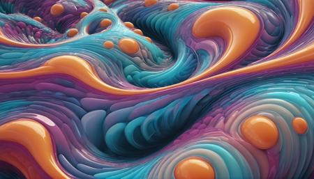 3D render abstract, curves, streamline, dynamic, splash, bubbles, fractal, Fibonacci, interdimensional, (vibrant:1.2), waves, complex, rhythm, surreal, refractions, rippling effect, translucent caustic effect