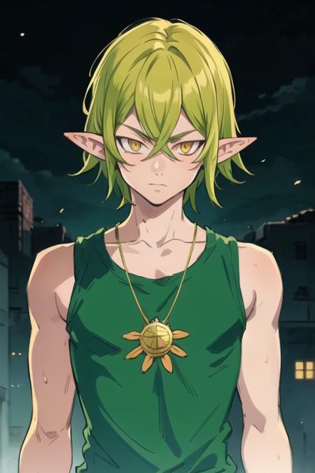 helbram_nanatsu_no_taizai green hair pointy ears yellow eyes