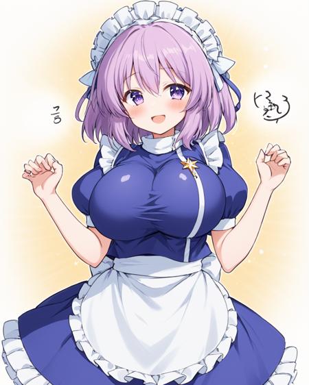 letty whiterock,1girl, solo, smile, maid_headdress, enmaided, juliet_sleeves, open_mouth, signature, large_breasts, blush, dated, waist_apron, maid_apron, ^_^, brooch, skirt_hold, facing_viewer, purple_dress, hat
<lora:letty_whiterock_image2226_2023-12-17-000010:1>,star-shaped_pupils,symbol-shaped_pupils,. gorgeous,key visual, vibrant, studio anime,award-winning, professional, highly detailed,high budget, cinemascope