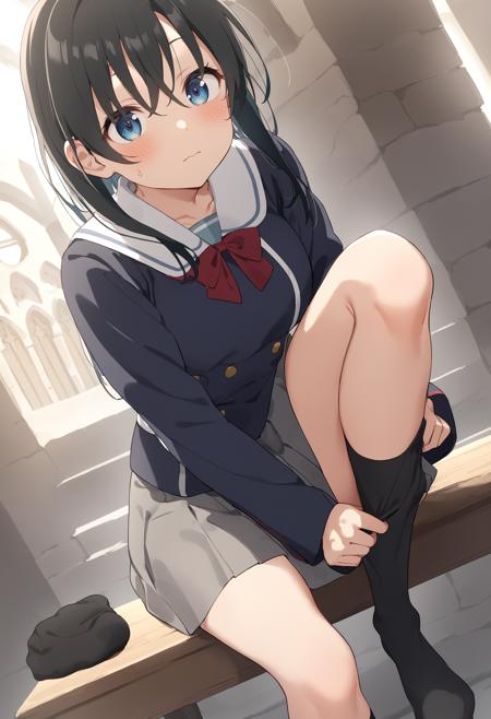 [Illust&XL&Pony] dressing socks / adjusting legwear / sock pull / 靴下履き / 靴下直し animagine v1.0