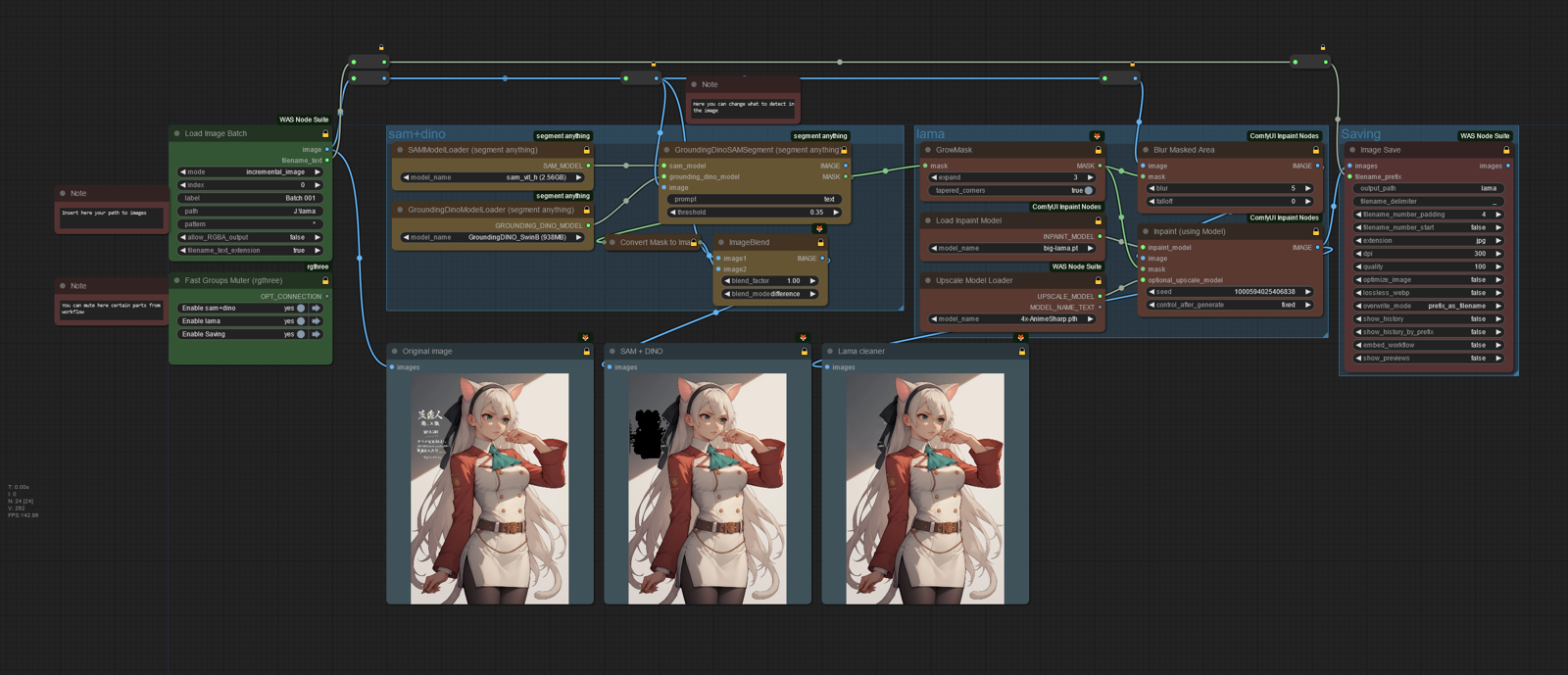 Using comfy to batch process images with lama cleaner