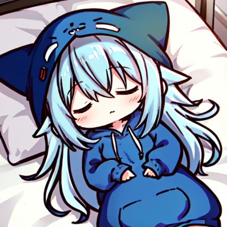 chibi emoji, sleeping, 1girl, long blue hair, hoodie<lora:exag_bold:1>