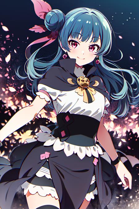 ((masterpiece,best quality)), absurdres,
<lora:Yohane_Genjitsu_no_Yohane:0.8>, Yohane_Genjitsu_no_Yohane, single side bun, black capelet, 
solo, smiling, looking at viewer, cowboy shot,
cinematic composition, dynamic pose,