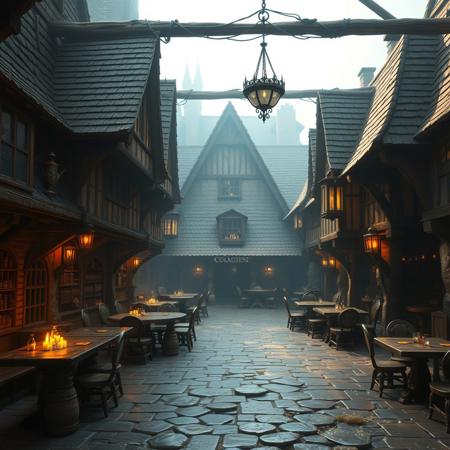 large medieval tavern, 8k, real photo, dungeons and dragons