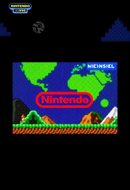 logo nintendo red letter in middle of screen back ground world of 1990 video game