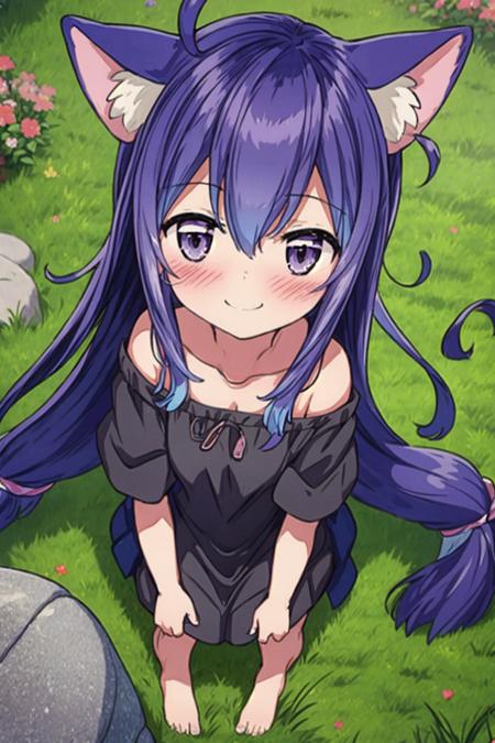 (masterpiece), (best quality), (detailed background, best lighting), ultra-detailed, highly detailed, (((blush))), shy, solo, (happy), (smile), barefoot, pov navel,  <lora:add_detail:0.8>,
<BRAKE>
on stone, on grass, (colorful flowers), shadow, sunlight, warm, side lighting,
<BRAKE>
black dress, short sleeve, (off shoulder dress),
(tsumikiminiwa01), <lora:0_TsumMina_00_02:1>