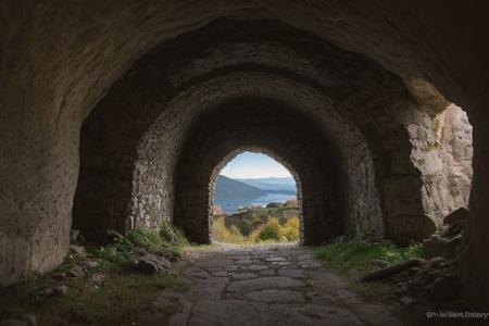 raw photo, a sunset landscape, greek mountains, forested ravine cliffs, cozy, photorealistic, abandoned Towering Stone gateway entry into dark the side of rocky mountain cliff face, (dwarven: 1.39), high fantasy style, high detailed texture, 8k uhd, dslr, soft lighting, high quality, film grain, Fujifilm XT3, Sony A7 IV, highly detailed photography, (muted colors, cinematic, dim colors, soothing tones:1.2), vibrant, insanely detailed, hyperdetailed, (dark shot:1.2), (vsco:0.3), (intricate details:0.9), (hdr, hyperdetailed:1.2) (highest coherency: 1.39) (highest quality: 1.39) (rule-of-thirds) (award-winning) (masterclass) (highest resolution: 1.39) (castle architecture built into cliff: 0.69) (starfort: 1.1) (protruding from hillside) (rounded doorway) (arcane archictecture) (glowing elven celtic knot designs)