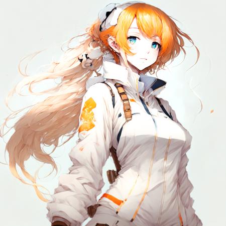 Anime, Girl with orange hair and white jump suit (agentorange style:1)  <lora:djzAgentOrange:0.8>