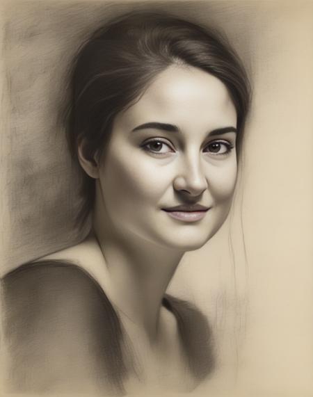 ShaileneWoodley,<lora:ShaileneWoodleySDXL:1>an expressionist charcoal sketch by Odilon Redon, drawing, face only, a gorgeous woman, hint of a smile, noticeable charcoal marks, white background, no coloring, no color