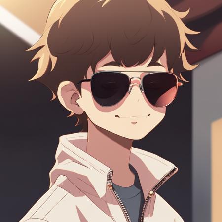 A boy wearing sunglasses, 
 ,ExCRedmAF <lora:ExplosionCartoon-ExCRedmAF:1>