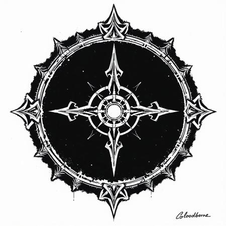Ink style, symbolism inspired by dark souls, bloodborne