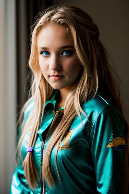 wearing a dinosaur costume <lora:Emily_Osment:1> e1873o, 1girl, solo, long_hair, blue_eyes, blonde_hair