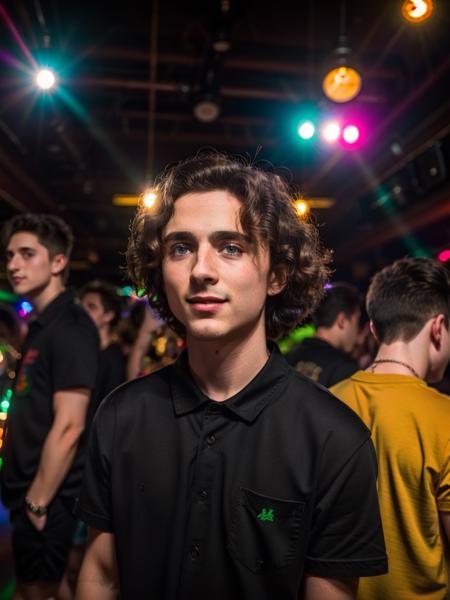 t1m0thee,  in disco club, in black shirt, (dance floor full with young people in background:0.9) , 8k uhd, dslr, high quality, film grain, Fujifilm XT3
<lora:TimotheeDoguV1:0.92>