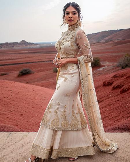 ultra-realistic hires photo of a (mamo woman), looking looking at viewer, elegant high neck Indo-Western Gown with intricate details,  fashion shoot, Birdâs-eye view camera angle <lora:mamo_Malavika_Mohanan_SD15_LoRA_Adafactor:1>