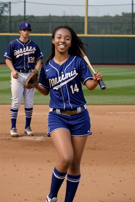 Realistic smiling sexy Tanzania girl playing baseball
risqué
