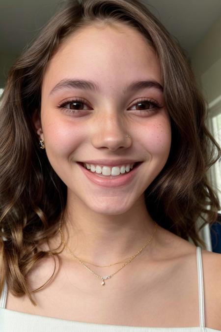 <lora:LauraTaylor_v1:.9> LauraTaylor, focus on eyes, close up on face, huge smile, wearing jewelry, hair styled layered shoulder-length hair, vignette,