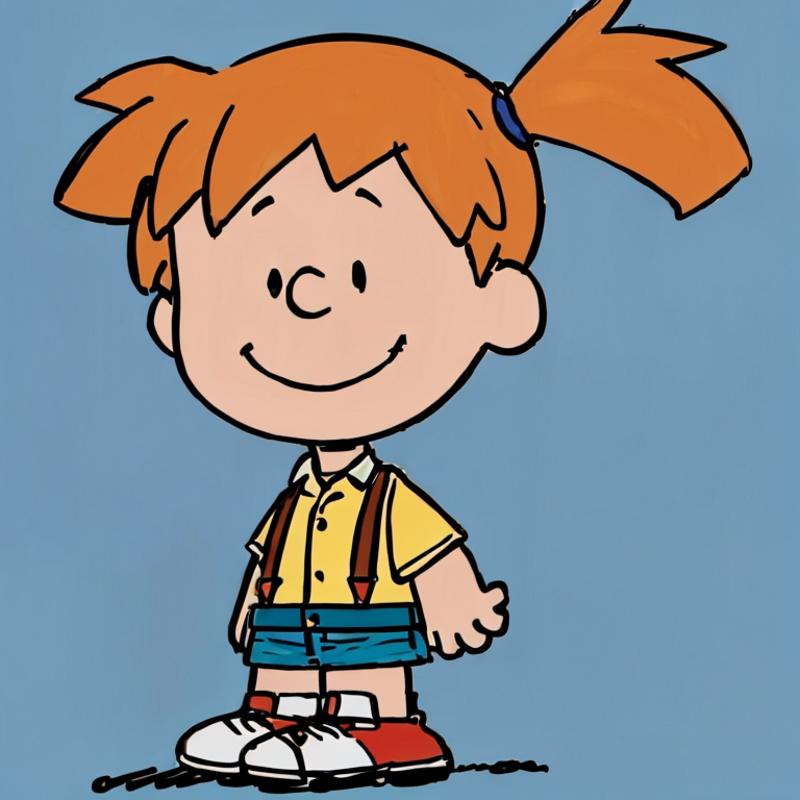 A cartoon of a girl wearing a yellow shirt and a bow in her hair.