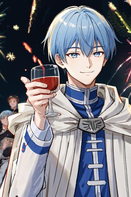 smile holding cup drinking glass fireworks