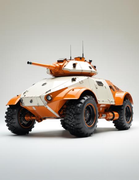by Richard Avedon and Stephan Martiniere, hyper realistic photo of  a futuristic  armored tank car with huge profiled wheels, (slick, technological advanced, conceptual, professional, masterful:1.4), bold lines, hyper detailed, award winning,  limited color palette, high contrast, white, ivory and orange color hue, (intricate details, masterpiece, best quality:1.4)
catch light,  wide angle panoramic view, simple plain white background,
<lora:add-detail-xl:0.5> <lora:xl_more_art-full_v1:0.5>