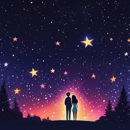 standing in the darkness admiring vibrant stars, twinkling in the night sky
