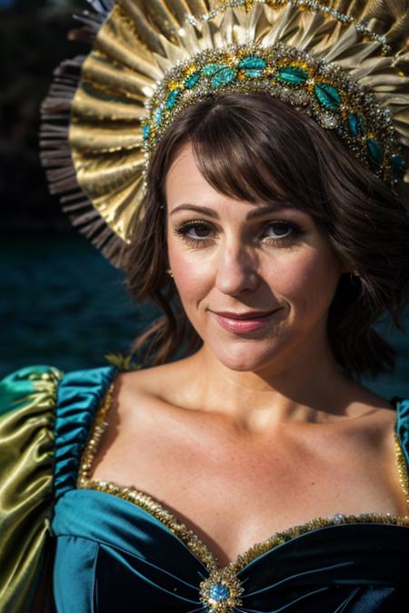 <lora:Suranne_Jones:1> masterpiece, best quality, detailed face, a mature s1873j, 1girl, solo, mardi gras costume ,  ocean bottom , evening